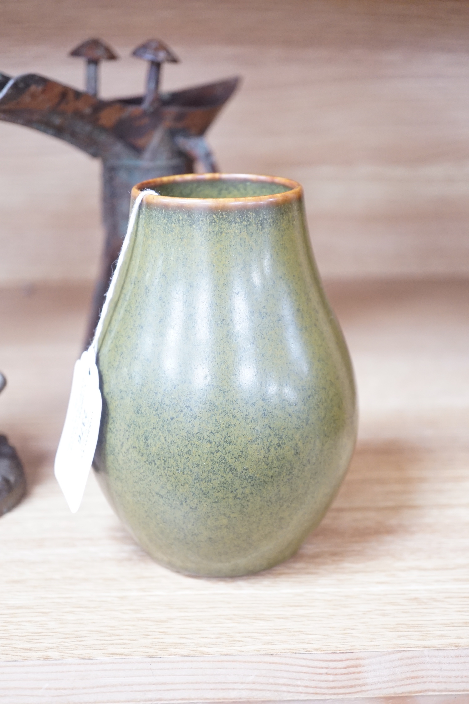 A Chinese tea dust glazed pear-shaped vase, 14cm high